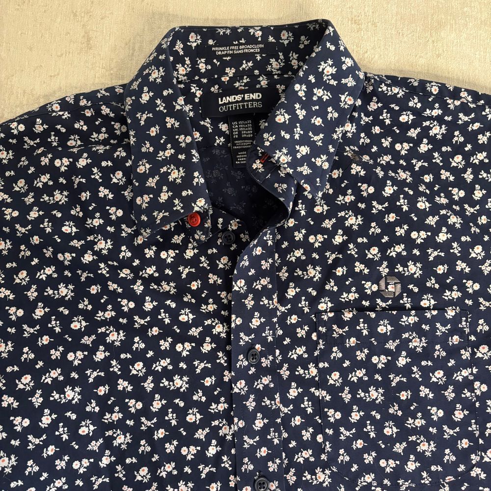 Lands' End Outfitters Wrinkle Free Floral Button‎ Down Shirt Sz 15.5x35
